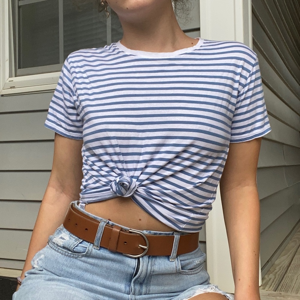 blue and white striped tshirt